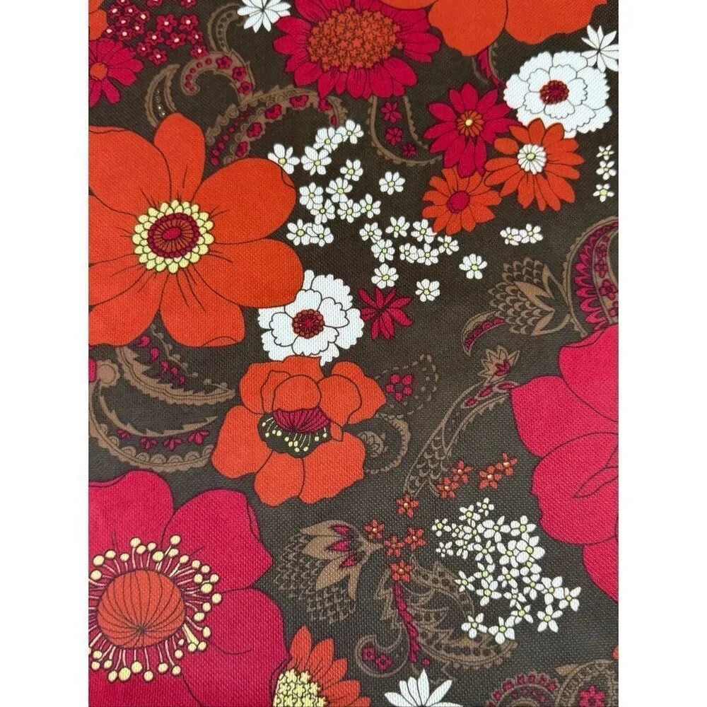 Vintage 1970s Floral Fabric Flower Power Mod MCM Polyester Knit 64x60” Groovy Re